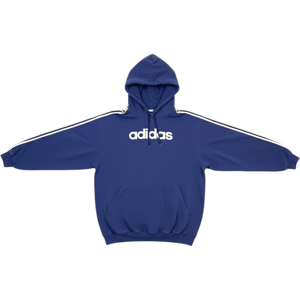 Adidas Mens Hoodie Navy Blue White 3 Stripe Embroidered Logo Pullover Large